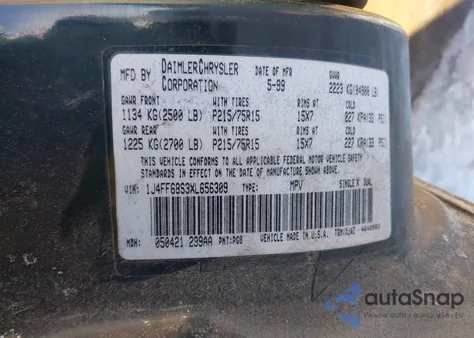 1999 Jeep Cherokee Classic/Sport from USA, damaged, VIN 1J4FF68S3XL656309